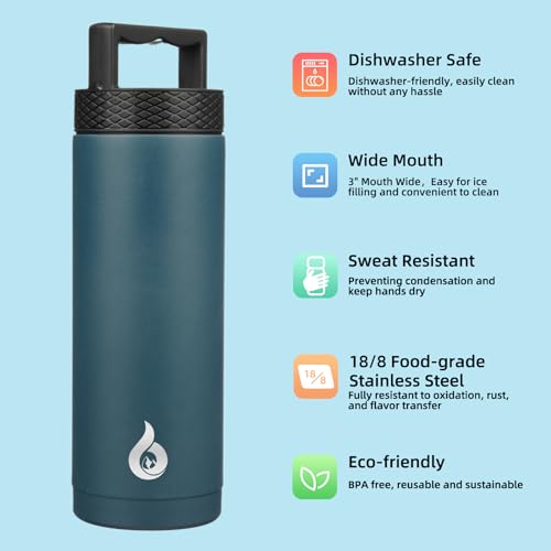 BJPKPK Insulated Water Bottles, Dishwasher Safe 18 oz Water Bottle with Handle, Leakproof BPA Free Thermal Flasks, Stainless Steel Jug for Sports, Navy Blue - color: Navy Blue, style: 18oz