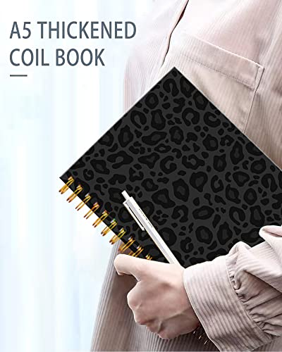 iampanda Spiral Journal Notebook,Strong Twin-Wire Binding with Premium Paper for Girl Women,Cool Cheetah 60 Sheets A5 College Ruled Notebook/Journal,Perfect for School Office Home Gifts,Black Leopard - color: Black Leopard Skin