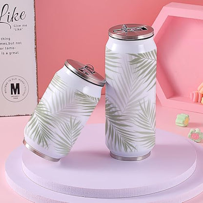T&H XHome Tropical Leaves 10oz Stainless Steel Tumbler with Lid & Straw-Double Wall Vacuum Insulated Travel Mug Leaf Summer Tropical Light Green Water Bottle Coffee Beverage Drinks Cup - size: 10 Ounces