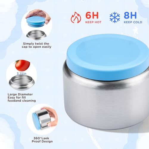 JXXM Bento Lunch Box for Kids With 8oz Thermo, Leakproof Bento Box with with 2 Compartments, Insulated Bottle, Lunch Bag, BPA Free Dishwasher Safe for School Girls Boys (Blue) - color: Blue 01