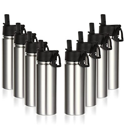 Volhoply 18oz Insulated Water Bottle Bulk 8 Pack,Kids Stainless Steel Water Bottles with Straw,Reusable Metal Water Bottle,Double Wall Vacuum Sports Water Flask For Cold Drink(Silver,8 Set) - color: Silver