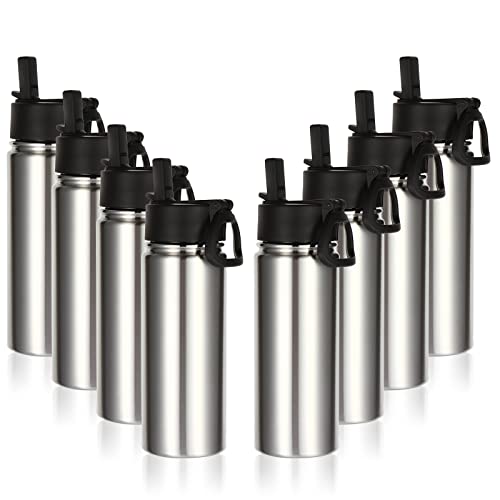 Volhoply 18oz Insulated Water Bottle Bulk 8 Pack,Kids Stainless Steel Water Bottles with Straw,Reusable Metal Water Bottle,Double Wall Vacuum Sports Water Flask For Cold Drink(Silver,8 Set) - color: Silver