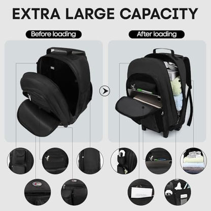 20" 2-in-1 Rolling Backpack,Backpack for Travel w/Wheels | Trolley Suitcase w/Telescopic Handle,Lightweight,Durable, Travel-Friendly, Unisex,2560-20''-Black - color: JH-2560-Black-20