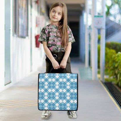 Argyle Blue and White Zipper Binder 3 Ring 1.5 Inch School Binder Organizer with Shoulder Strap Handle File Folder Pockets Large Capacity Students Girl Boy Men Office Work - color: Argyle Blue and White