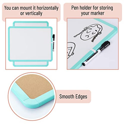 Mr. Pen- Dry Erase Board, 14” x 11” with a Black Dry Erase Marker | Mint Green Frame, Small Mini White Board for Students, Fridge, Wall, Locker, Includes Double Sided Tapes - color: Mint Green