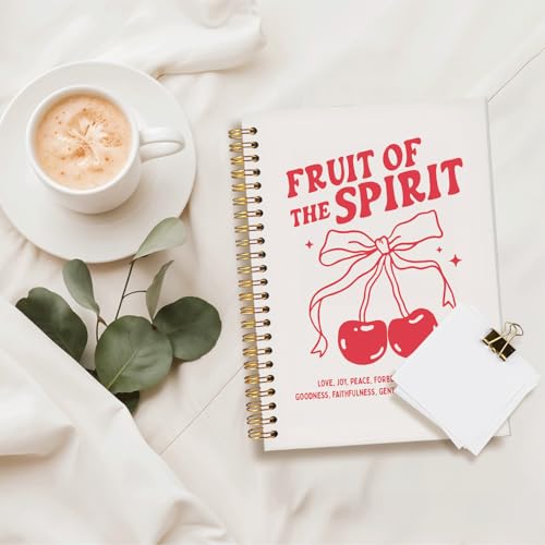 Gift for Woman Fruit of the Spirit Coquette Notebook | Office Supplies,Cherry Bow Notepad A5, Preppy Christian-Inspired Notepad for Girls,Spiral Stationery Gift 5.5x8.3 - color: Cherry - fruit of the spirit