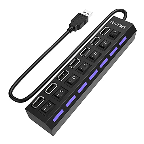 USB 허브, 7 포트 USB 2.0 허브 LED 휴대용 고속 아이맥 프로, 맥북 에어, 맥 미니/프로, 서피스 프로, PC 및 노트북과 호환