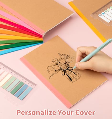 ALKALO 15 Pack Lined Notebook Journals Bulk, A5 College Ruled Composition Notebook, 8.3”x 5.5”,Kraft Cover with Rainbow Spines, 15 Colors 60 Pages for School Office Travel - color: Rainbow, style: Lined-15pack