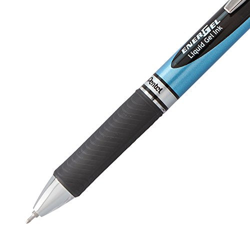 Pentel® EnerGel™ Deluxe RTX Retractable Liquid Gel Pens, Fine Point, 0.5 mm, 54% Recycled, Blue Barrel, Black Ink, Pack Of 12 Pens - color: Black, size: 12 Count (Pack of 1)