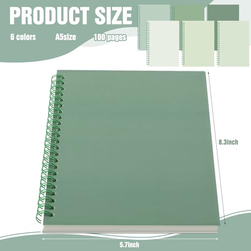 MotiMind 6 Pcs Aesthetic Spiral Notebooks Sage Green School Supplies for Work A5 College Ruled Spiral Journal Notebook Office Stationery Kit for School Work Note-taking Women Men Writing, 100 Sheets