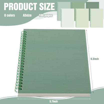 MotiMind 6 Pcs Aesthetic Spiral Notebooks Sage Green School Supplies for Work A5 College Ruled Spiral Journal Notebook Office Stationery Kit for School Work Note-taking Women Men Writing, 100 Sheets