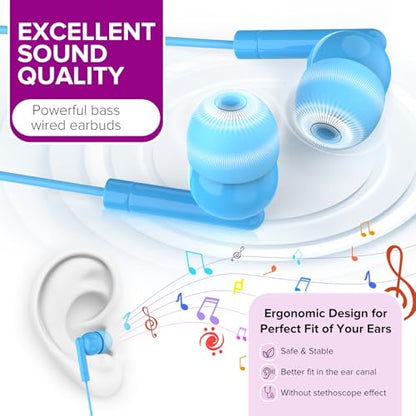 30 Pack Kids Earbuds Bulk for Classroom School Students Children Toddler Teens Boys Girls,Individually Bagged(HTC003,Mixed Colors) - size: 30 PACK