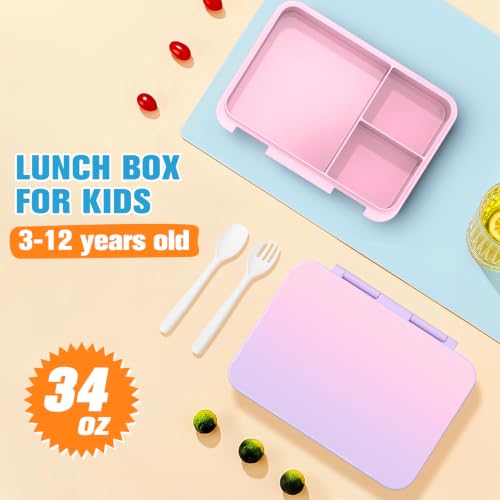 Bevalsa Backpack for Girls, Bow Kids Backpack with Bento Lunch Box, Insulated Bag & Utensils, 34oz Lunch Containers, Cute School Bookbag for Children Teens for Elementary Middle Student (Pink Purple) - color: Pink Purple