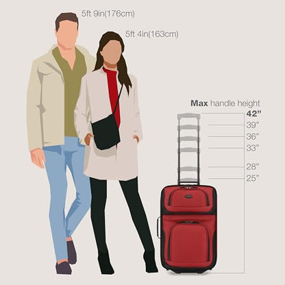 U.S. Traveler Rio Lightweight Softside Rolling Carry-on Suitcase, 2-Wheel Set, Red - color: Red, size: 21"/14"