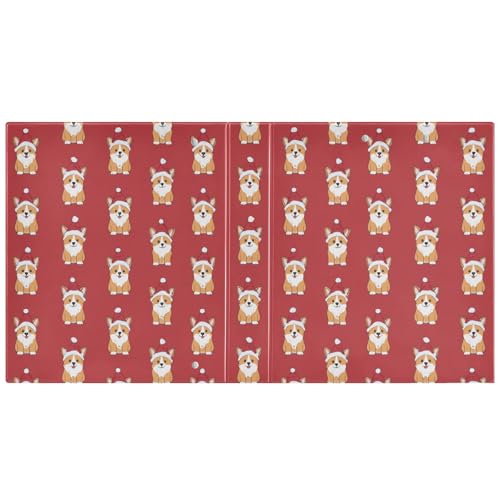 Fustylead Cute Corgi in Santa Hat 3 Ring Binder, D-Rings 1.5" Hardcover Folder, Fits 200 Sheets of A4 Paper, Durable Clipboard & Clean View with Inside Pockets for School Home Office - size: 12.4x10.63x2.36 Inch-2 Pack