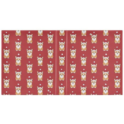 Fustylead Cute Corgi in Santa Hat 3 Ring Binder, D-Rings 1.5" Hardcover Folder, Fits 200 Sheets of A4 Paper, Durable Clipboard & Clean View with Inside Pockets for School Home Office - size: 12.4x10.63x2.36 Inch-2 Pack