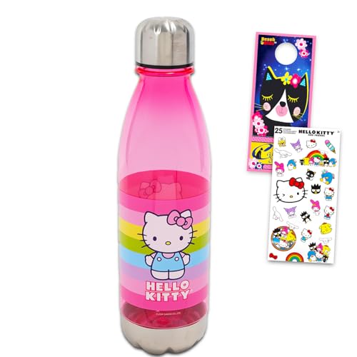 Hello Kitty Water Bottle - Bundle with Reusable Water Bottle for Home, School, and Sports Plus Stickers, More | Hello Kitty Water Bottle with Lid
