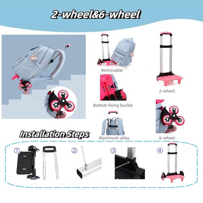 ZHANAO Rolling Backpack Luggage BookBag with Wheels Trolley Bag Wheeled Travel Backpack for Girls & Boys Trolley Bag - color: Purple, size: 6-wheel