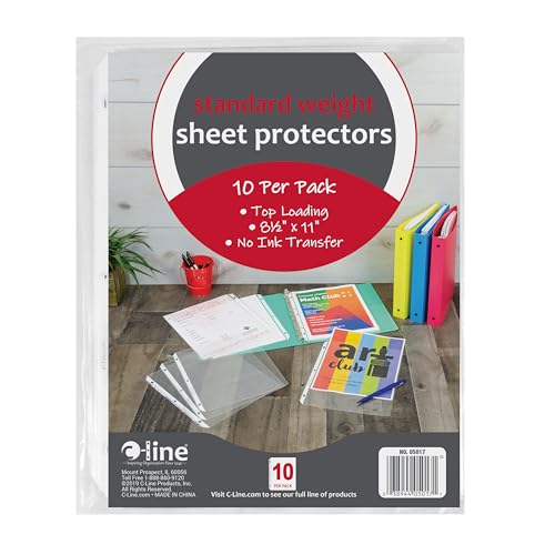 C-Line Top Loading Standard Weight Poly Sheet Protectors, Clear, 8.5 x 11 Inch Sheets, 10-Pack (05017) - color: Clear, size: Pack of 10