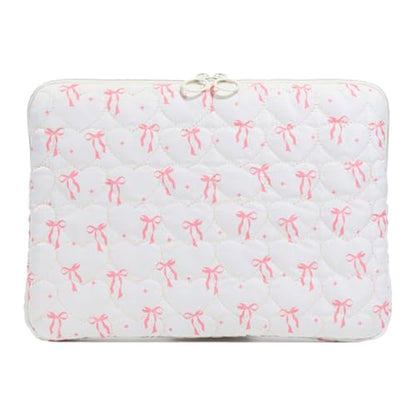 Cute Bow Laptop Sleeve 13 Inch, Puffy & Quilted Protective Case, Aesthetic Padded Computer Cover for Mac-Book, Tablet Compatible - color: Beige-Cute