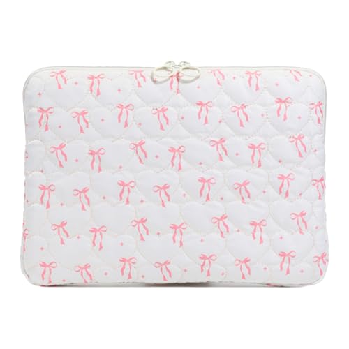 Cute Bow Laptop Sleeve 13 Inch, Puffy & Quilted Protective Case, Aesthetic Padded Computer Cover for Mac-Book, Tablet Compatible - color: Beige-Cute