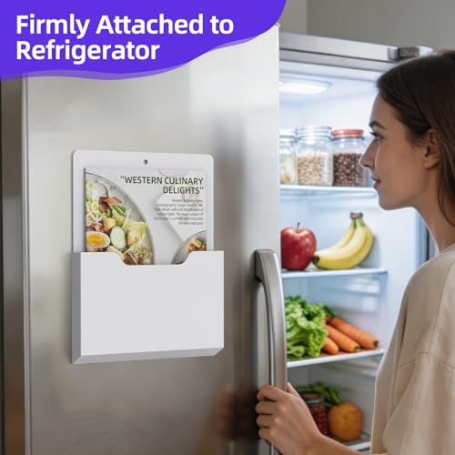 KMwisde 6 Pack Magnetic File Folder Holder, Wall Hanging Mail Organizer Paper Pocket for Refrigerator,Classroom Locker Whiteboard, Office Walls,White
