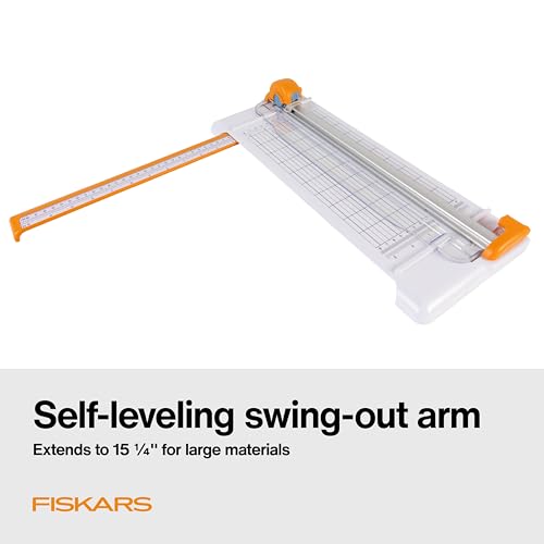 Fiskars Compact Rotary Paper Trimmer - 12" Cut Length - Portable Size with Extendable Base Deck - Self-Sharpening Blade - Scrapbooking Tool