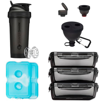 Hydra Cup Insulated Meal Prep Lunch Bag, Large Travel Lunch Box Included with Containers, Shaker Bottle, Funnels, Ice Packs, Cup Holder and Luggage Sleeve (Black) - color: Black