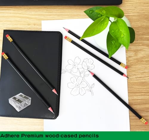 Adhere 25pcs Woodcase Pencils with Eraser Premium Pre-Sharpened Hexagon Graphite 2B pencils ideal for home, office writing including a Free Sharpener(Black・25pcs) - color: Black・25pcs