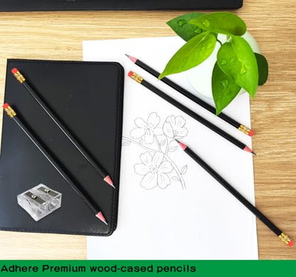 Adhere 25pcs Woodcase Pencils with Eraser Premium Pre-Sharpened Hexagon Graphite 2B pencils ideal for home, office writing including a Free Sharpener(Black・25pcs) - color: Black・25pcs