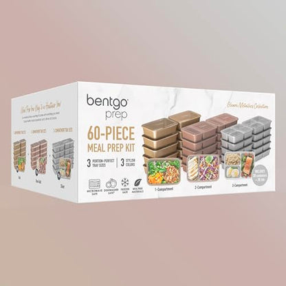 Bentgo Prep 60-Piece Meal Prep Kit - Reusable PFAS & BPA-Free Food Containers, 1-Compartment, 2-Compartment, & 3-Compartments - Microwave, Freezer, & Dishwasher Safe (Gleam Metallics) - color: Gleam Metallics