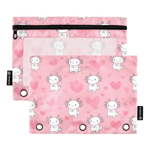 Love Salamander Pattern Pencil Pouch for 3 Ring Binder 2 Pack Zipper Binder Pencil Bag with Clear Window Pencil Case for Office Supplies - color: Multi30