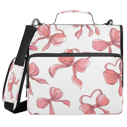 Caikeny 3 Ring Zipper Binder Pink Bows Ribbons Flowers 1.5 inch Binders Bag Expanding File Pockets with Shoulder Strap and Handle - color: Multicolored 1z83.6