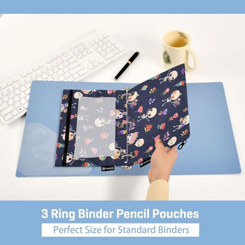 ZAZYXTJ Skull Binder Pencil Pouchs 3 Ring with Zipper Clear Window | Office Organizers bag for School Students Teacher Supplies 2 Pack - color: Skull
