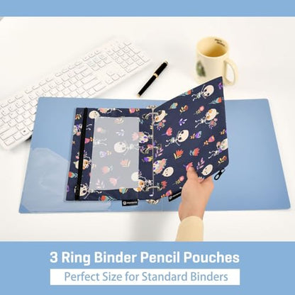 ZAZYXTJ Skull Binder Pencil Pouchs 3 Ring with Zipper Clear Window | Office Organizers bag for School Students Teacher Supplies 2 Pack - color: Skull