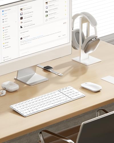 seenda SKM64-2 Bluetooth Keyboard and Mouse Combo for Mac, MacBook and iPad | 3-device Bluetooth switching, rechargeable, quiet keys/clicks, compact slim design for office and home use, White & Silver - color: White & Silver