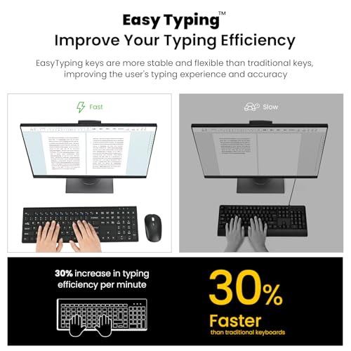 cimetech Wireless Keyboard and Mouse Combo, 2.4G USB Full Size Wireless Computer Keyboard and Adjustable Mouse for Computer/Laptop/PC/Mac/Windows - Black - color: Matte Black