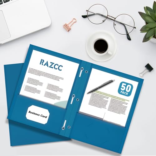 Two Pocket Folders, RAZCC 75 Pack Two Pocket Folders with Prongs, 3 Prong Folders Fit Letter Size Paper, Pocket File Folders for School Office Home Business, Dark Blue - color: Dark Blue