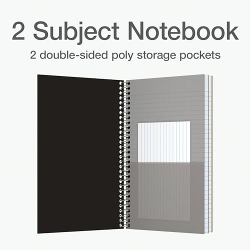 Oxford Poly Spiral Notebook, 2-Subject for School, College Ruled Paper, 100 Sheets, 6 x 9.5 Inches, 2 Double Pocket Dividers, Black Cover (1002544) (Pack of 12) - size: (Pack of 12)