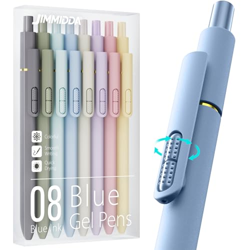 8 Pack Blue Gel Pens with Fidget, 0.7mm Blue Ink Quick-Drying | Fine Point Smooth Writing - Stress Relief Retractable, Soft Grip Cute Pen for Journaling, School Office, Gift, Morandi Style - color: Morandi-Blue Ink-0.7mm-8Pcs