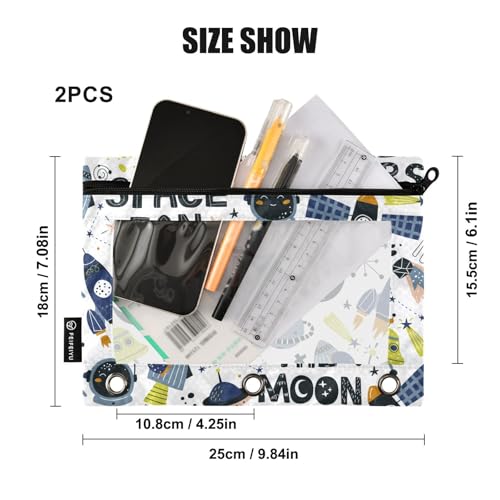ZAZYXTJ Space Binder Pencil Pouchs 3 Ring with Zipper Clear Window | Office Organizers bag for School Students Teacher Supplies 2 Pack - color: Spaces