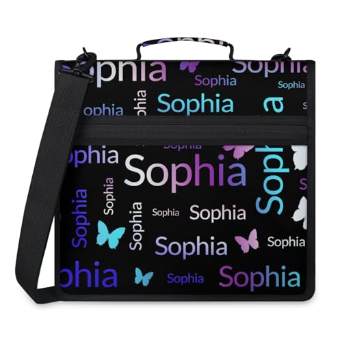 Custom Purple Pink Green Butterfly 3 Ring Binder with Zipper, Personalized Name Large Capacity File Folder, Multiple Pockets & Storage Organizer - color: Purple Pink Green