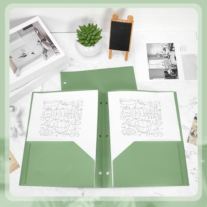 Yeaqee 72 Pcs Plastic Folders with Pockets Bulk 3 Hole Punched 2 Pocket File Folders for 3 Ring Binder Divider Folder for Notebooks, Durable Poly for Office Home (Sage Green) - color: Sage Green