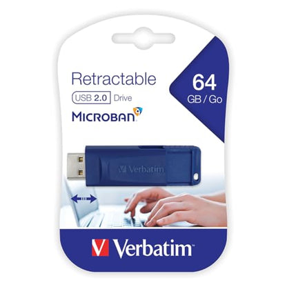 Verbatim 64GB USB 2.0 Flash Drive - Cap-Less & Universally Compatible - Blue - size: 64 GB