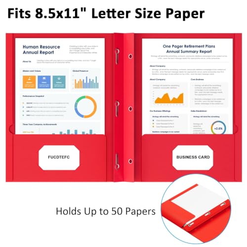 FUCDTEFC 2 Pocket Folders with Prongs, 5 Pack Paper Folders with Pockets and Prongs, File Folders with Fasteners, Heavy Duty Two Pocket 3 Prong Folders for Office School Letter Size, 5 Bright Color