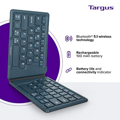Targus Ergonomic Foldable Bluetooth Keyboard – Pocket-Sized, Split Ergonomic Design, Multi-Device Wireless Keyboard with DefenseGuard Protection - PKF00302US - color: Blue