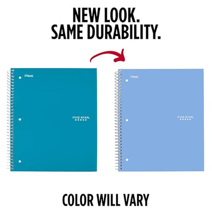 Five Star Spiral Notebook + Study App, 3 Subject, Wide Ruled Paper, 8" x 10-1/2", 150 Sheets, Fights Ink Bleed, Water Resistant Cover, Tidewater Blue (73184) - color: Tidewater Blue, size: 8" x 10-1/2" (Pack of 1)