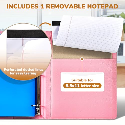 JoyCat 3 Ring Binder Clipboard with Storage,12.4"x10.2"Magnetic Clipboard Folder with 5 Expandable Folders,Refillable Lined Notepad (11" x 8.5"),Ideal for School Office Nursing(Pink) - color: Pink