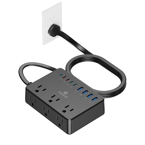 Kakyanill 100W Power Strip, 6 AC Outlets 8 USB Ports(4 USB C) with 2000J Surge Protector, 5ft Flat Plug Extension Cord, Compact for Desk Home Office Dorm, Black - color: Black