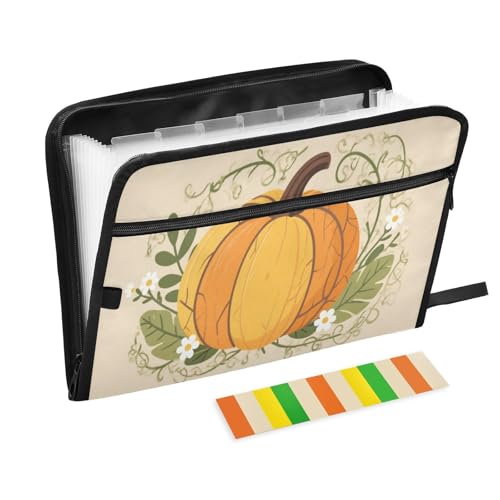 Orange Pumpkin and Leave Expanding File Organizer with 13 Pockets Accordion File Folders with Labels,Portable Document Paper Bill Receipt Organizer,Home College School Office Supplies, Letter S - color: Orange Pumpkin and Leave